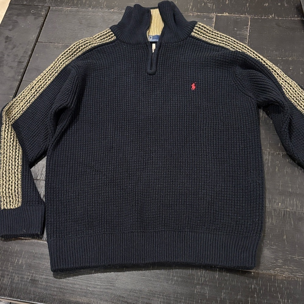 Vintage Polo Ralph Lauren Black Wool Blend 1/4 Zip Mock Neck Sweater Sz XL